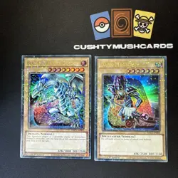YUGIOH BLUE EYES WHITE DRAGON & DARK MAGICIAN DUEL TERMINAL RARE HAC1-EN001 002 - Image 1