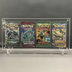 TCG 4x Booster Pack Acrylic Case Holder - Pokemon, Yu-Gi-Oh, and Magic w/ Stand - Image 1