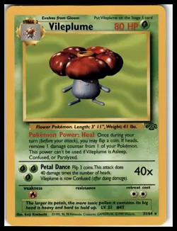 Vileplume Pokemon Jungle Unlimited Rare Non-Holo 31/64 Vintage LP - Image 1