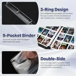 Trading Card Binder with Sleeves, 9 Pocket Trading Card Binder Premium 720 Doubl - Image 5