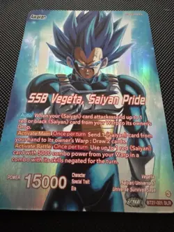 SSB Vegeta Saiyan Pride Card BT27-001 SLR Dragon Ball Super Masters History of Z - Image 3