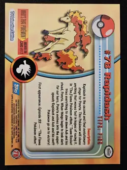 Rapidash #78 Topps Blue Label TV Animation Edition Non Holo Pokémon TCG 1999 NM - Image 2