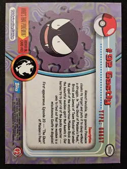 Gastly #92 Topps Blue Label TV Animation Edition Non Holo Pokémon TCG 1999 NM - Image 2