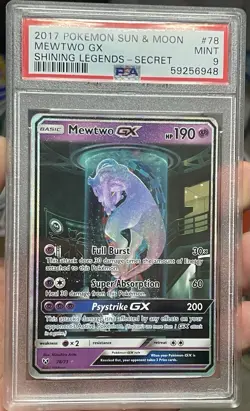 PSA 9 Mint 2017 POKEMON SUN & MOON SHINING LEGENDS SECRET #78 MEWTWO GX - Image 1