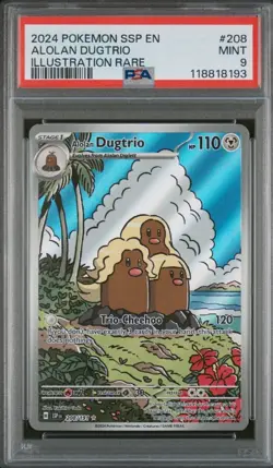 Pokemon Surging Sparks Alolan Dugtrio Illustration Card 208/191 SV8 PSA 9 🔥 - Image 3