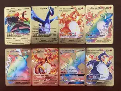 Lot of 8 Gold Metal POKEMON Cards Charizard Vmax 330 OX 500 Pikachu 310 - Image 1