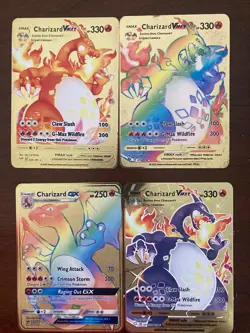 Lot of 8 Gold Metal POKEMON Cards Charizard Vmax 330 OX 500 Pikachu 310 - Image 3