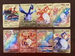 Lot of 8 Gold Metal POKEMON Cards Charizard Vmax 330 OX 500 Pikachu 310 - Image 4