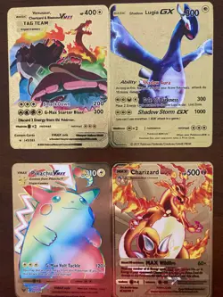 Lot of 8 Gold Metal POKEMON Cards Charizard Vmax 330 OX 500 Pikachu 310 - Image 5