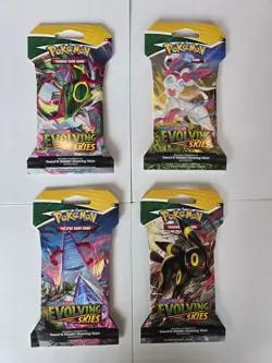 Evolving Skies Pokemon TCG Sleeved Booster Packs Complete Art Set (4 Packs) - Image 1