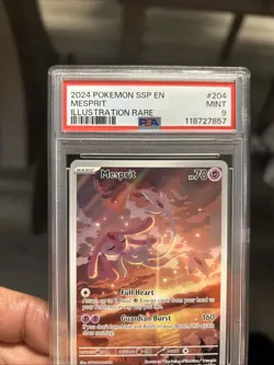 2024 POKEMON SSP EN-SURGING SPARKS ILLUSTRATION RARE #204 MESPRIT PSA 9 - Image 5