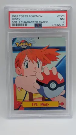 1999 Pokemon Topps Series 1 Character Card Misty #TV3 Blue Logo PSA 7 NM! - Image 1