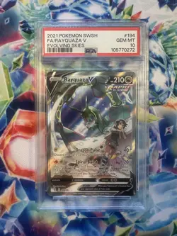 PokÃ©mon TCG Rayquaza v Evolving Skies Holo Ultra Rare Card PSA 10 194/203 - Image 1