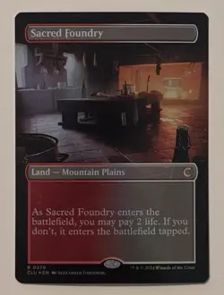 1x MTG Sacred Foundry (Borderless, Foil) - Ravnica: Clue Edition (CLU) #279 - Image 1