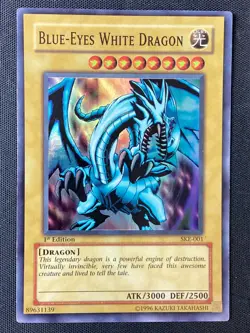 Yugioh SKE-001 Blue-Eyes White Dragon 1st Ed Super Rare HP (Scuffing, Scratches) - Image 1