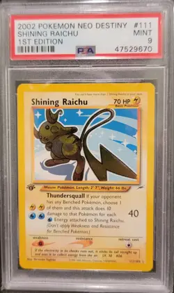 PSA 9 Shining Raichu 111/105 1st Edition Neo Destiny Holo Foil Pokemon Card WOTC - Image 1