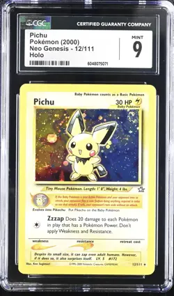 CGC 9 MINT Pichu 2000 Neo Genesis 12/111 Holo SWIRL Pokemon Card psa - Image 1