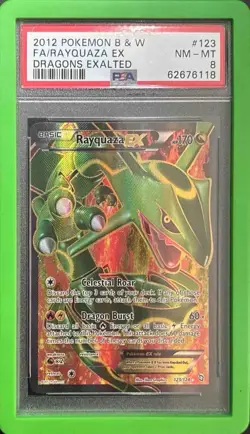 Pokemon 2012 Black & White Rayquaza EX Dragons Exalted Card 123/124 PSA 8 - Image 1