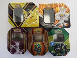 Lot 5 Empty Pokemon Metal Collectors Card Tins Boxes - Image 1
