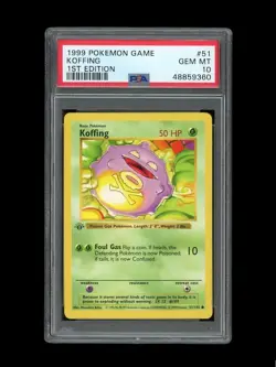 Pokemon PSA 10 GEM MINT Koffing 1st Edition Base Set Shadowless 1999 Card 51/102 - Image 3