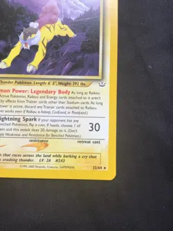 Pokemon Cards: Neo Revelation 1st Edition Rare: Raikou 22/64 - Image 4