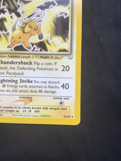 Pokemon Cards: Neo Revelation 1st Edition Rare: Raichu 21/64 - Image 14
