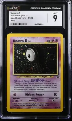 CGC 9 MINT Unown A 2001 Neo Discovery 14/75 Holo Pokemon Card - Image 1
