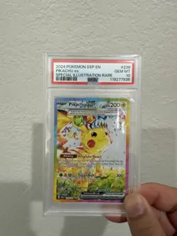 2024 POKEMON SSP EN-SURGING SPARKS SPECIAL ILLUSTRATION RARE PIKACHU EX PSA 10 - Image 1