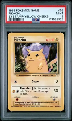Pikachu E3 Stamp  PSA 9 MINT 58/102 Yellow Cheeks Pokemon Card 1999 TCG - Image 1