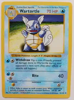 Wartortle Pokemon Card Shadowless Base Set WOTC 42/102 Rare Vintage 1999 LP - Image 1
