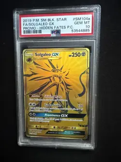 2019 POKEMON SM BLACK STAR PROMO SM104a FULL ART/SOLGALEO GX HIDDEN FATES PSA 10 - Image 1
