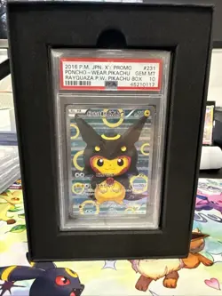 PSA10 Poncho Wearing Pikachu Black Rayquaza 2016 Pokemon Japanese XY Promo #231 - Image 1