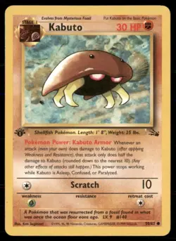 Pokemon Card 1999 Kabuto 1st Edition Fossil Set 50/62 Common WOTC - Image 1