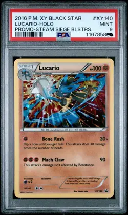 2016 POKEMON XY BLACK STAR PROMO STEAM SIEGE BLISTERS #XY140 LUCARIO-HOLO PSA 9 - Image 3