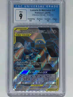 CGC 9 Lucario & Melmetal GX 203/214 Unbroken Bonds Pokémon Card Sun & Moon 2019 - Image 1