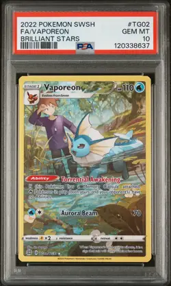 2022 POKEMON SWORD & SHIELD BRILLIANT STARS #TG02 FULL ART/VAPOREON PSA 10 - Image 1