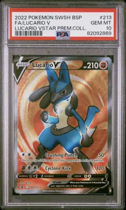 PSA 10 GEM MINT Lucario V Full Art Black Star Promo SWSH213 Pokemon Card TCG - Image 1