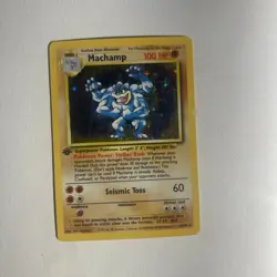 1st edition Pokemon MACHAMP Card BASE Set 8/102 Holo Rare PLAYED#8 - Image 1