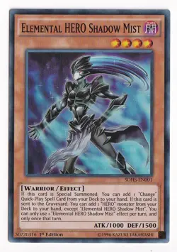 YUGIOH TCG ELEMENTAL HERO SHADOW MIST SDHS-EN001 SUPER 1ST EDITION Hp - Image 1