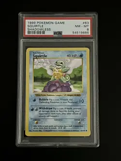 Shadowless Squirtle Base Set 63/102 Common Pokemon 1999 - PSA 8 NM MT - Image 1