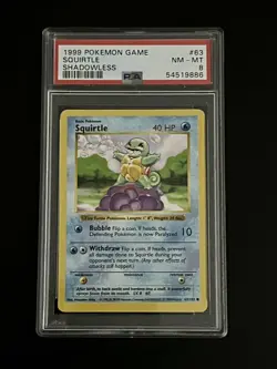 Shadowless Squirtle Base Set 63/102 Common Pokemon 1999 - PSA 8 NM MT - Image 3