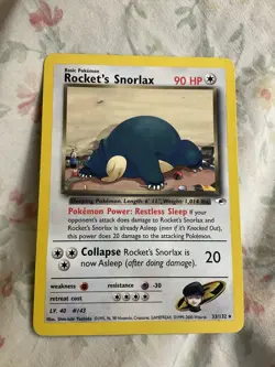2000 33/132 Rare Rocketâ€™s Snorlax PokÃ©mon Gym Heroes Set Trading Card  - Image 1