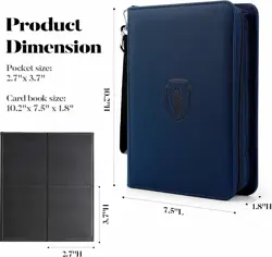 Premium Zip Trading Card Binder 320 Card Portable PU Collection Album Navy Blue - Image 6