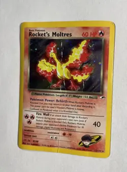 2000 Gym Heroes Rocket’s Moltres Holo #12/132 Rare WOTC Pokémon Card TCG *Swirl* - Image 3