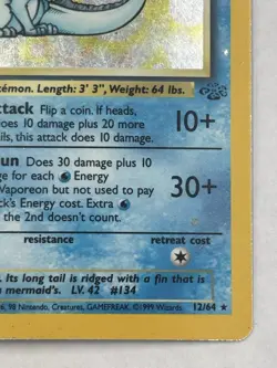 Vaporeon - 12/64 - Pokemon Jungle Unlimited Holo Rare Card WOTC HP/Damaged - Image 14