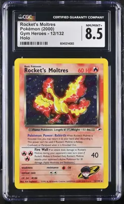 CGC 8.5 Rocket's Moltres 2000 Gym Heroes 12/132 Holo SWIRL Pokemon Card psa - Image 1