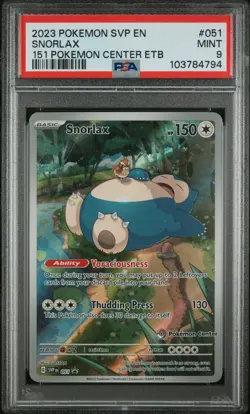 PSA 9 POKEMON SNORLAX 051 MEW-151 POKEMON CENTER ETB PROMO PSA 9 - Image 3