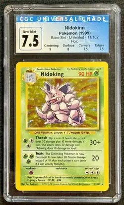 1999 POKEMON BASE SET NIDOKING #11 HOLO CGC 7.5 NEAR MINT+ - Image 1