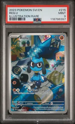 PSA 9 Pokémon TCG Riolu Illustration Rare Card #215/198 Scarlet & Violet - Image 1