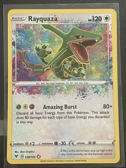 Pokemon Rayquaza Holo Card 138/185 Vivid Voltage Amazing Rare NM Condition - Image 1